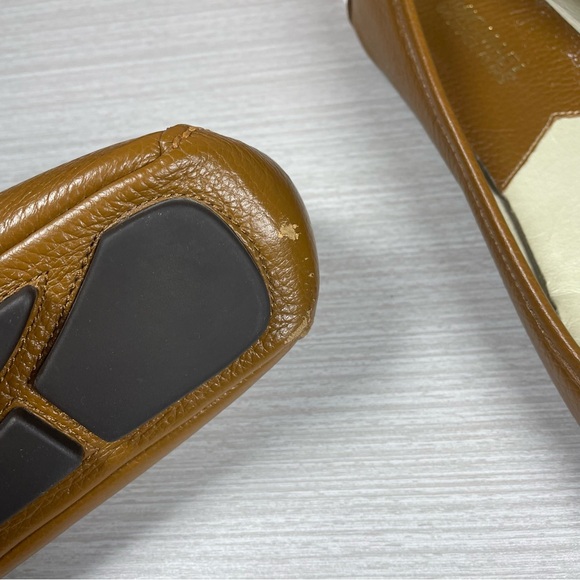 Michael Kors Fulton Ballet Flats Brown Leather Shoes Gold MK Logo Size 8M - Picture 4 of 7